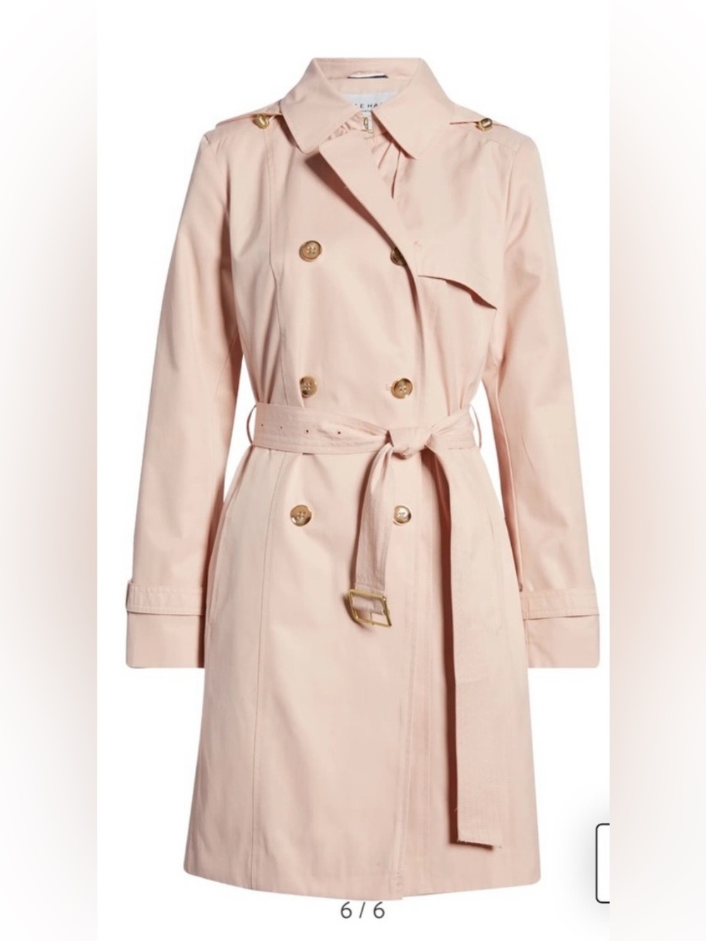 🍒 COLE HAAN Blush Pink Trench Coat with Belt & Removable hood. LIKE NEW Large